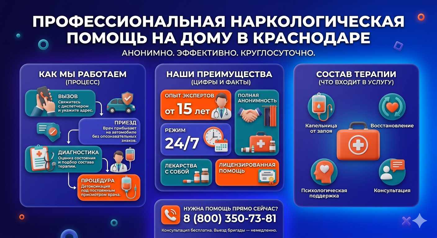 Инфографика о принципах лечения алкоголизма на дому в СВАО Москвы: этапы вызова нарколога, преимущества анонимной детоксикации и состав медицинской помощи.